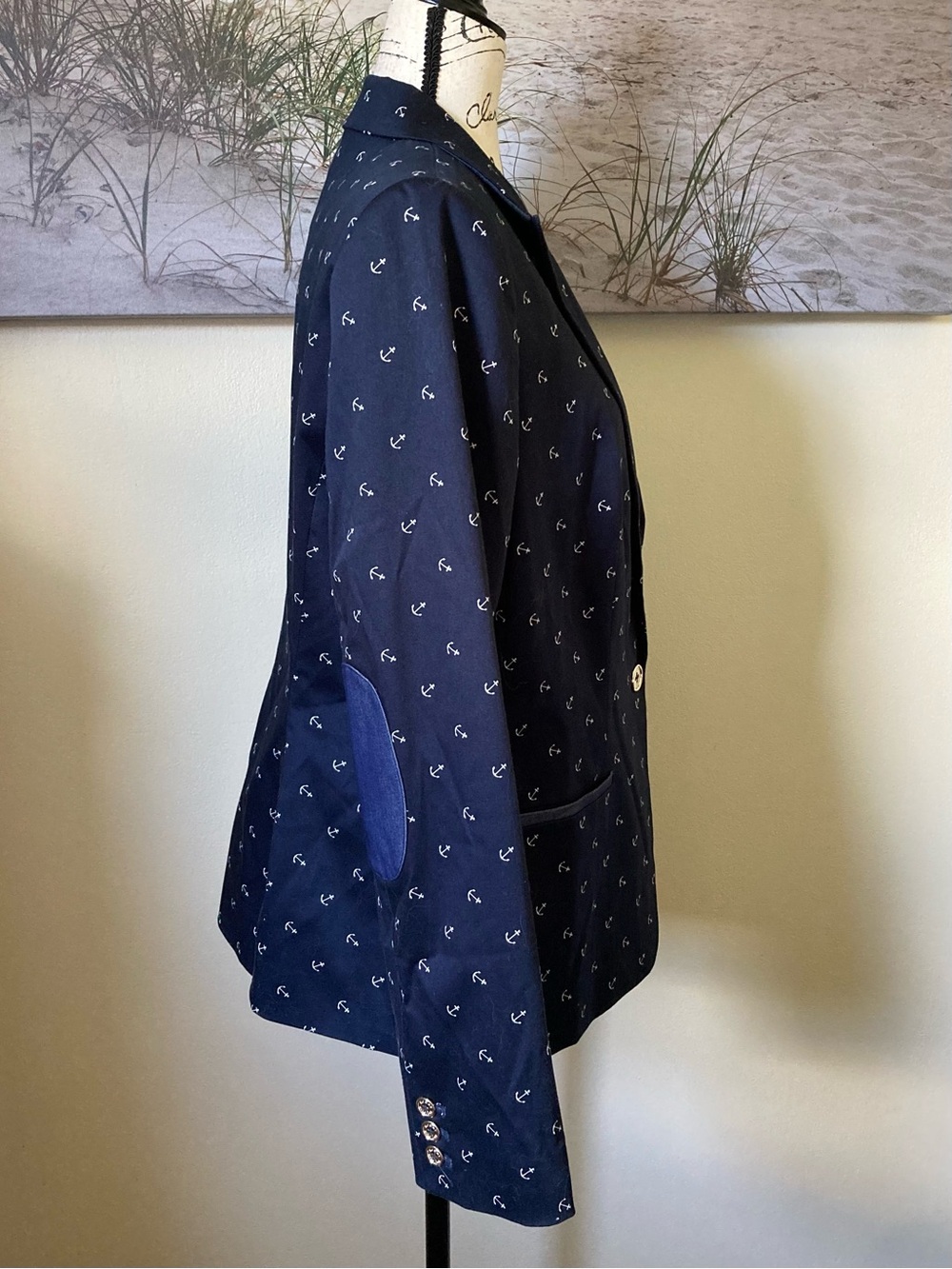 Tommy Hilfiger women’s nautical navy  blue blazer w/white anchor print, size M - Picture 6 of 13